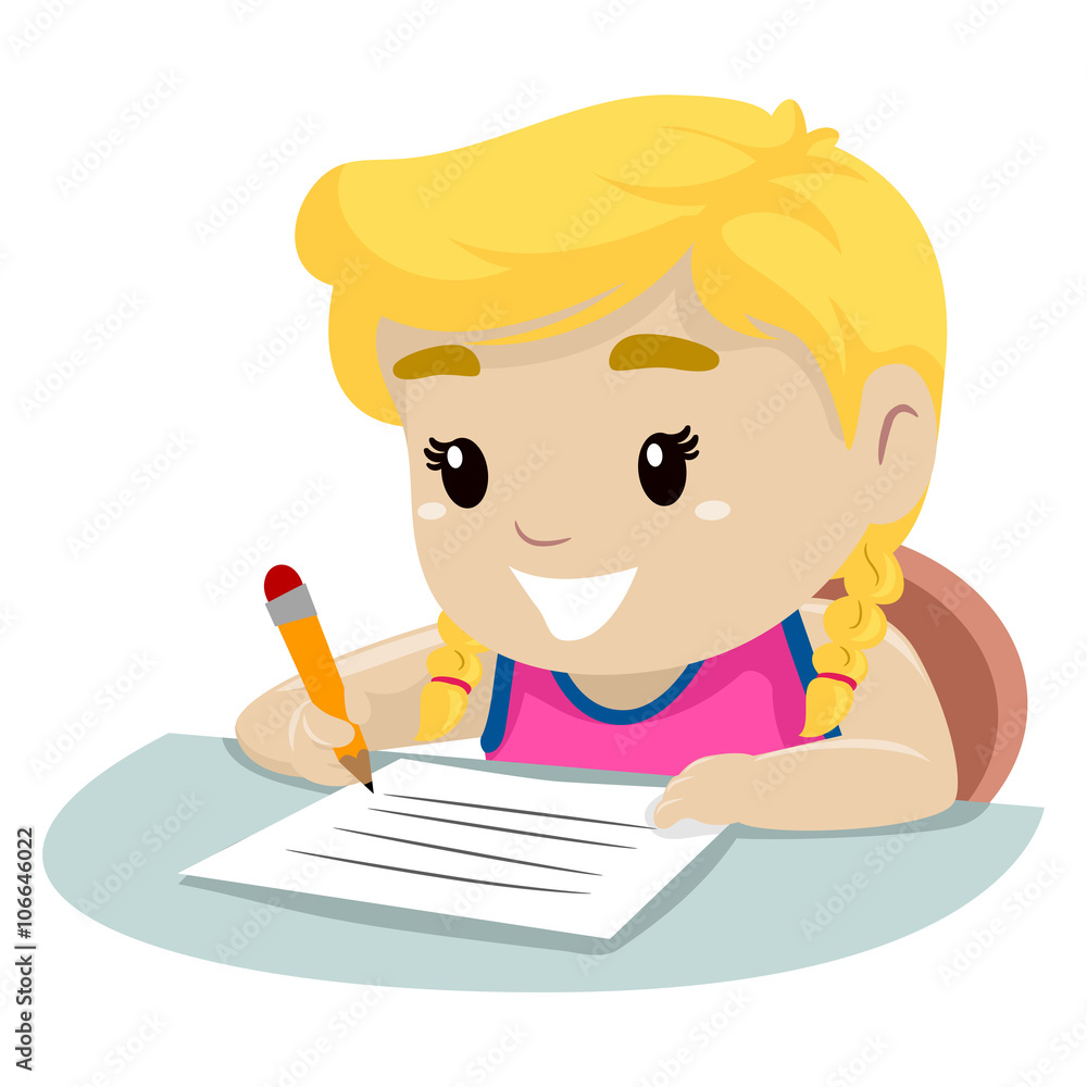 Vector Illustration of a Little Girl writing on a piece of paper Stock  Vector | Adobe Stock, image size:1000x1000