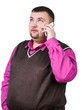 Man with overweight speaks on the phone