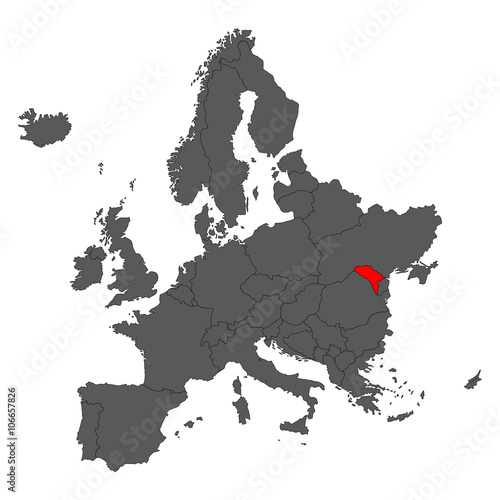Cuadros en Lienzo Moldova red map on gray Europe map vector