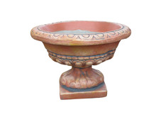 Stone Flowerpot Vase In The Old Classical Style Isolated Over Wh
