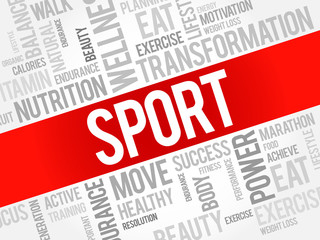 Sport word cloud background, health concept