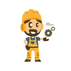 Wall Mural - Construction worker hold zero accidents in gear importance of safety. safety first, health and safety, vector illustrator