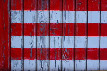 White and red striped wood wall