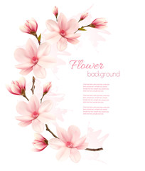 Poster - Spring background with blossom brunch of pink flowers. Vector
