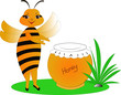 cheerful happy smiley bee with honey jar