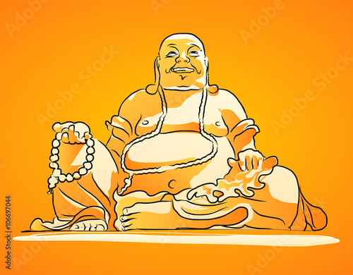 Maitreya Buddha Orange Shaded Vector Drawing Poster