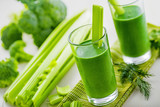 Fototapeta Sypialnia - Green smoothie on table, mix of celery and broccoli