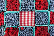 Blueberries And Raspberries At The Farmers Market