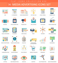 Poster - Vector Media advertising color flat icon set. Elegant style design.