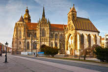 St. Michael Chapel And St. Elisabeth Cathedral In The Main Square Of Kosice City In Eastern Slovakia.