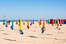The Famous Colorful Parasols On Deauville Beach