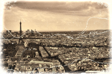 Panorama Eiffel Tower in Paris. Vintage view. Tour Eiffel old retro style. 
