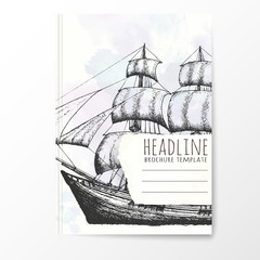 Wall Mural - Notebook template with hand drawn ship. 