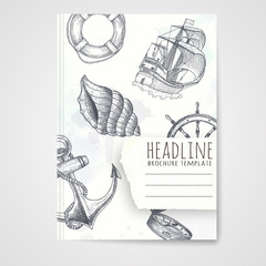 Wall Mural - Notebook template with hand drawn nautical objects. 