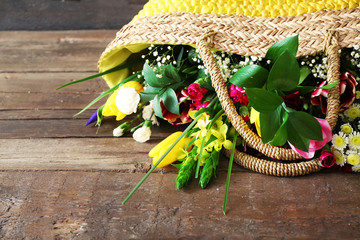 Sticker - Bouquet of fresh flowers in a wicker basket