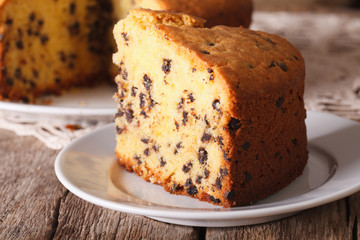 Wall Mural - piece of German kuchen with chocolate macro. horizontal
