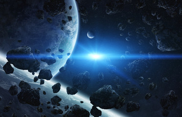 Wall Mural - sunrise over group of planets in space