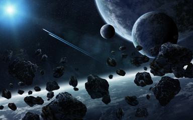 Wall Mural - Sunrise over group of planets in space