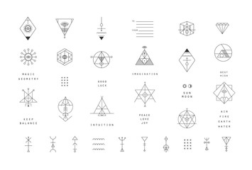 set of vector trendy geometric icons. alchemy symbols collection
