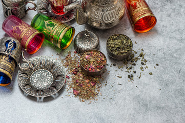 Wall Mural - Herbal green tea with cardamom rose flower petals