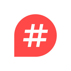 hashtag icon in red bubble