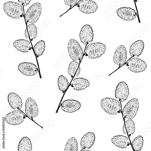 Materiał do szycia Wzór z gałęzi wierzby. Tło wektor monochromatyczne