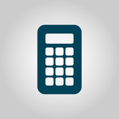 Calculator icon, on grey background, blue outline, large size symbol