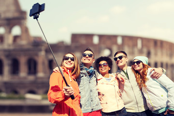 Sticker - happy friends with smartphone selfie stick