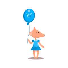 Sticker - Piggy Holding A Balloon