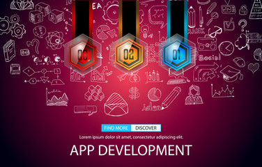 App Development Concept Background with Doodle design style
