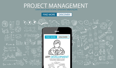 App Development Infpgraphic Concept Background with Doodle design style 