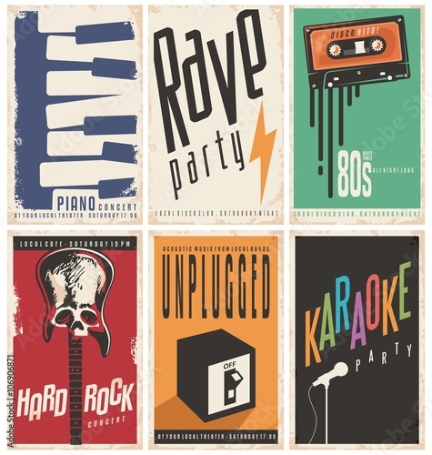 Fototapety Hard Rock  kolekcja-retro-plakatow-muzycznych