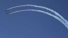 Dubai - UAE 5 December 2014 - Demonstration Fighter Jets Fly By In Close Formation - Trail Of Smoke