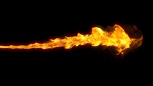 Animated Realistic Stream Of Fire Like Flamethrower Shooting Or Fire-breathing Dragon's Flames. High Quality Clip With Alpha Channel.