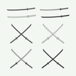 Set of vintage katana swords in retro style. Vector illustration
