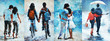 man and woman go under an umbrella, , oil painting. a pair of lovers 4 in 1 collage
