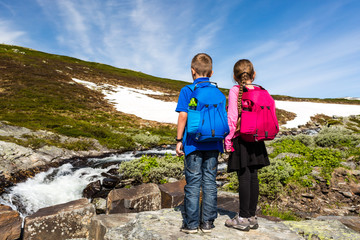 children hiking in norway