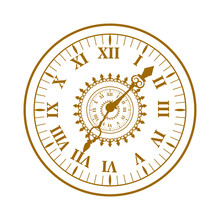 Watch Face Antique Clock Vector Illustration. 