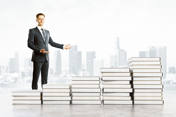 Poster - Businessman and book stacks