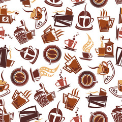 Wall Mural - Brown coffee retro seamless pattern