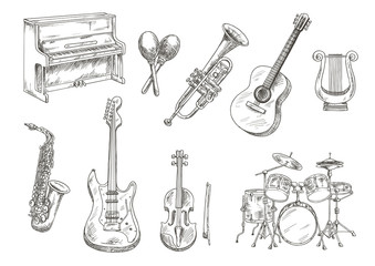 Sticker - Sletched classic musical instruments set