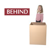 cute and sweet blond hair child standing behind cardboard box learning English card set