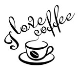Fototapeta Mapy - Love coffee, text, vector
