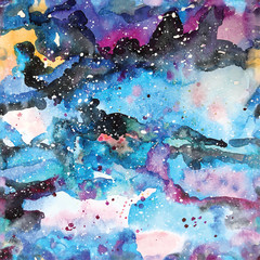 Watercolor galaxy illustration. Seamless pattern.