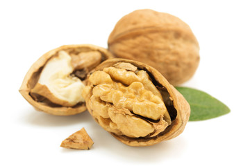 Wall Mural - walnuts on white background