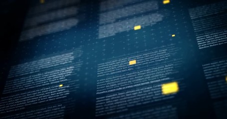 Close-up text in dark blue background with shallow DOF featured thin crosses and dots textures with orange particles seamless loop animation