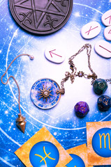 Wall Mural - esoteric table with astrology and divination objects