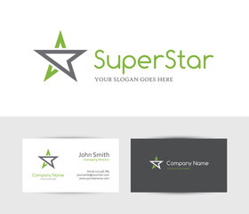 Wall Mural - green star logo and business card design template