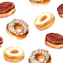 Hand Painted Seamless Background With Cookies - Donuts 