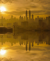 Wall Mural - Sunrise in Kuala Lumpur with the silhouette of the Kuala Lumpur